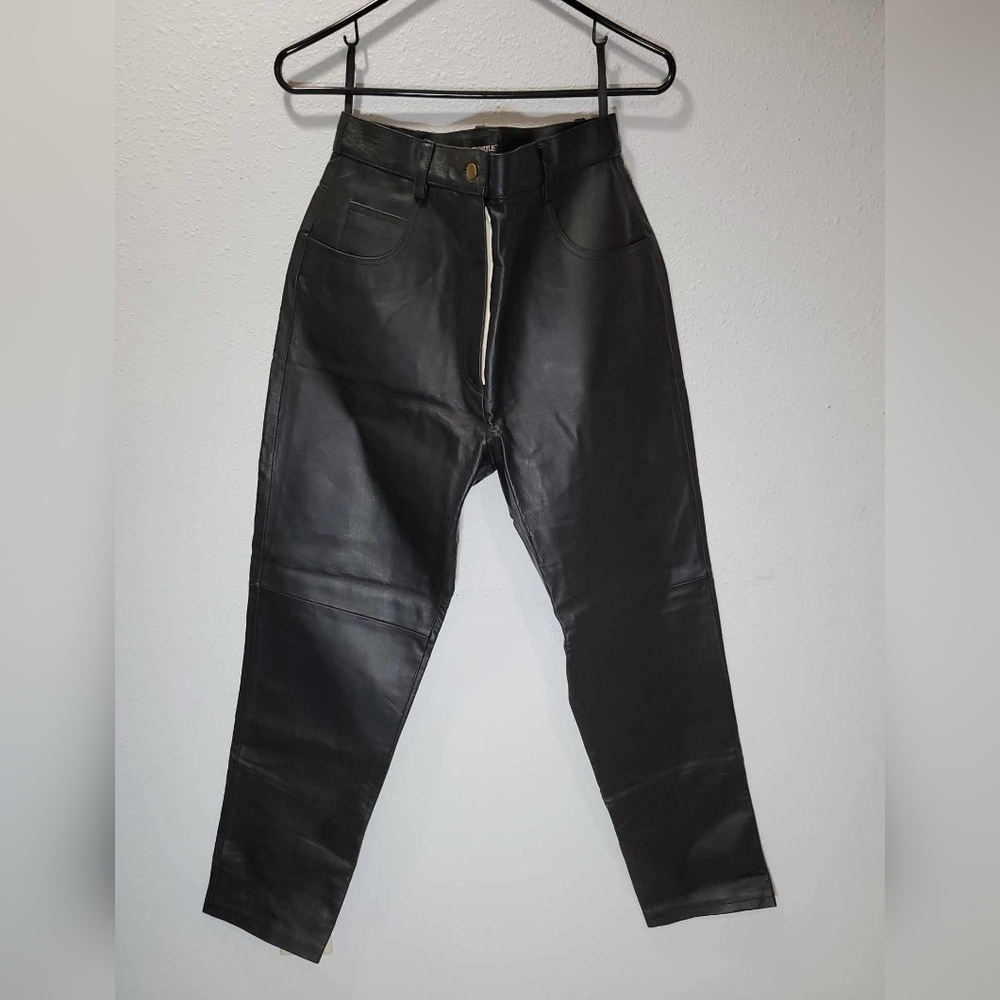 NWOT Womens Metrostyle 100%Leather Black 90s Pants Sz 10 Biker Timeless Gorpcore